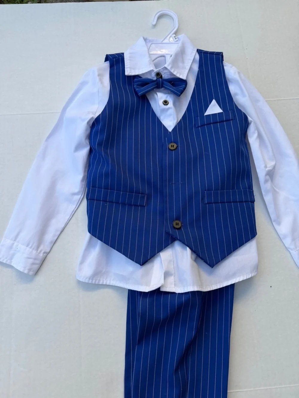Boys Blue Pinstripe Vest Set with Bow Tie